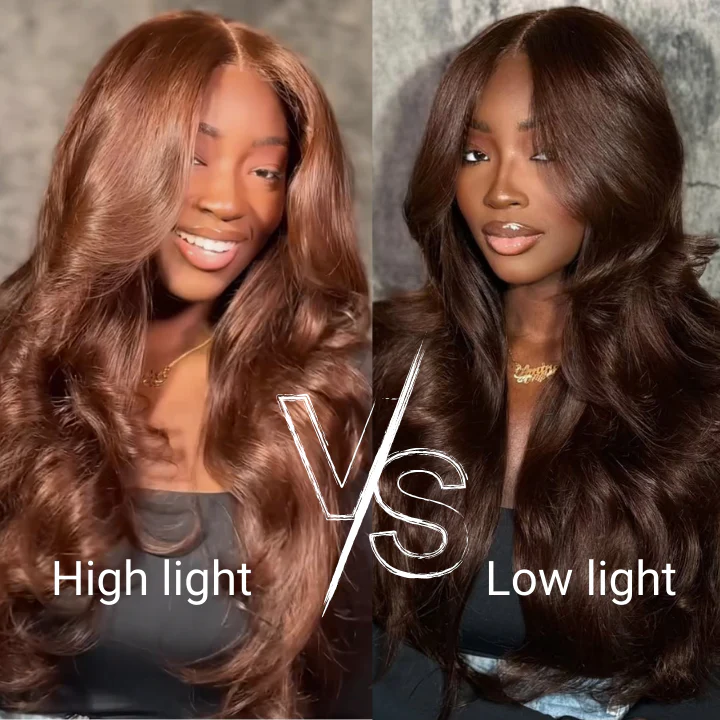 Chocolate Brown Full Density Glueless Lace Front Colored Straight / Loose Wave Human Hair Wig - Image 6