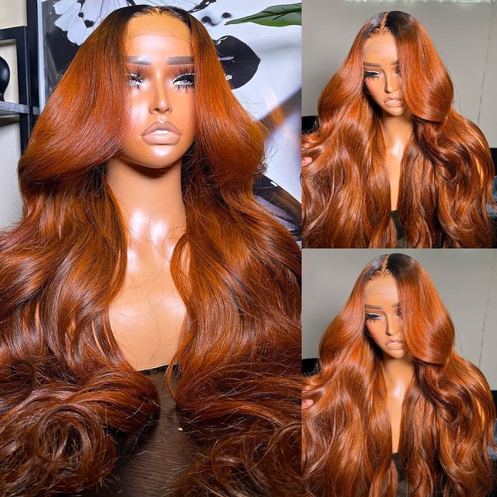 Buy 1 Get 1 Free Dark Root Ginger Colored Body Wave 13x4 Lace Front /4*4 Lace Closure Wigs With Baby Hair - Amanda Hair - Image 2