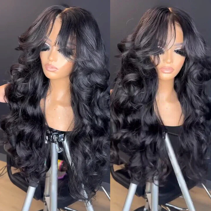 Buy 1 Get 1 Free Glueless Loose Wave Lace Front Wigs with Curtain Bangs 180%/250% Density - Image 4