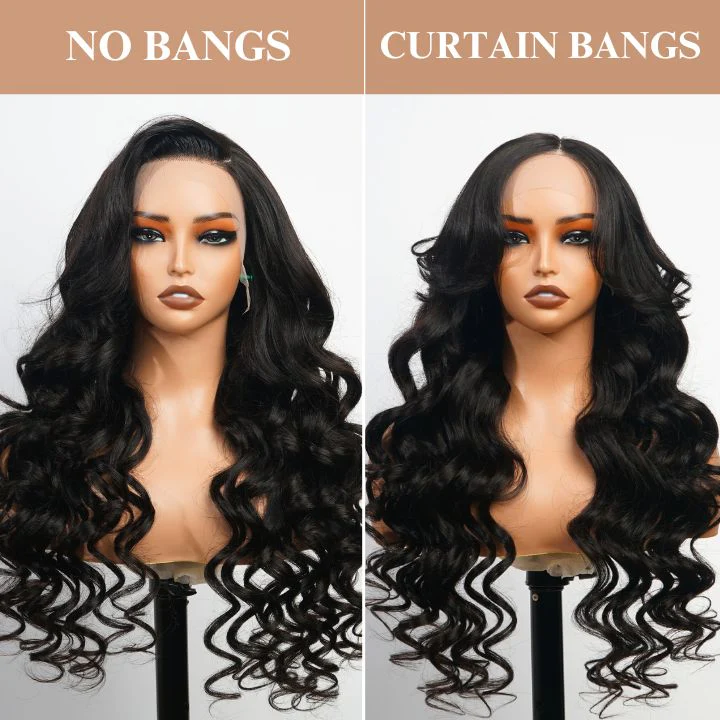 Buy 1 Get 1 Free Glueless Loose Wave Lace Front Wigs with Curtain Bangs 180%/250% Density - Image 5