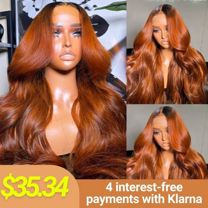 Flash Sale : Dark Root Ginger Colored Body Wave 13x4 Lace Front /4*4 Lace Closure Wigs With Baby Hair - Amanda Hair