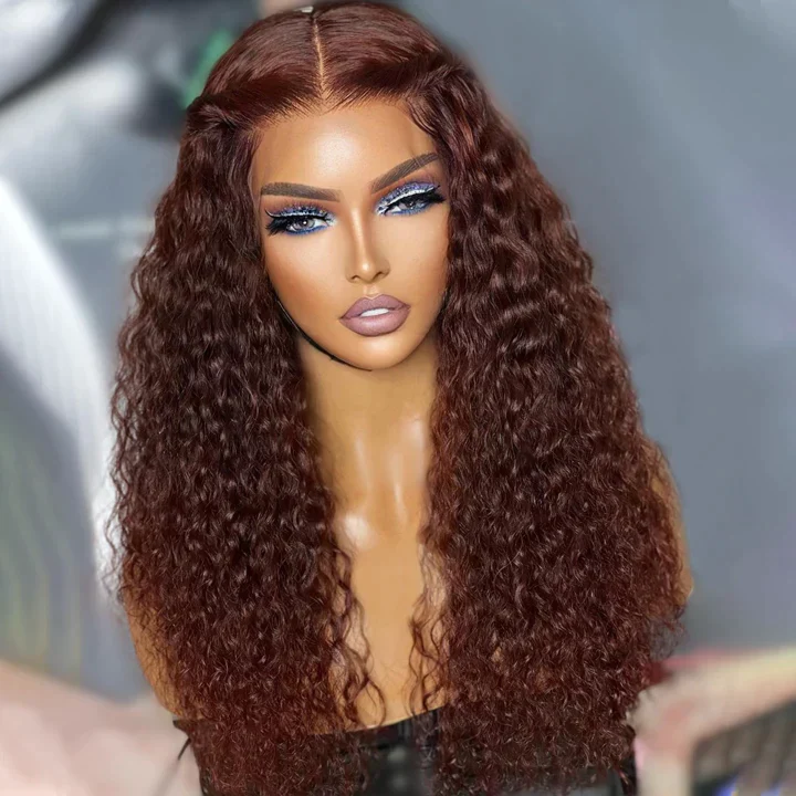 Extra 50% Off | Code: VIP50 ,Reddish Brown Curly Tranparent Lace Wigs Deep Hairline 100% Human Hair HD Clear Lace Front Wigs-Amanda Hair Flash Sale - Image 4