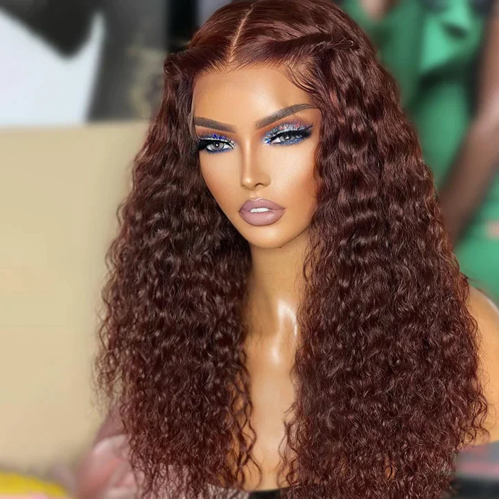 Extra 50% Off | Code: VIP50 ,Reddish Brown Curly Tranparent Lace Wigs Deep Hairline 100% Human Hair HD Clear Lace Front Wigs-Amanda Hair Flash Sale - Image 5