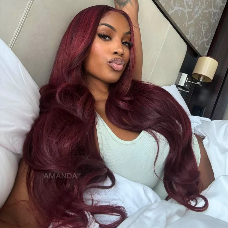 Glueless 7x5 / 13x4 Full Lace Frontal Dark 99J Burgundy Red Colored 3D Body Wave HD Transparent Lace Human Hair Wigs - Image 3
