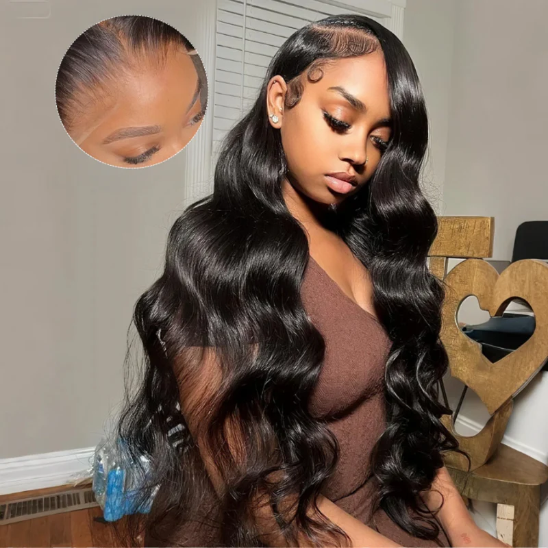 300% Density Glueless 3D Body Wave 7x5 / 13x4 HD Transparent Lace Pull And Go Invisible Drawstring Human Hair Wigs With Natural Hairline-Amanda Hair