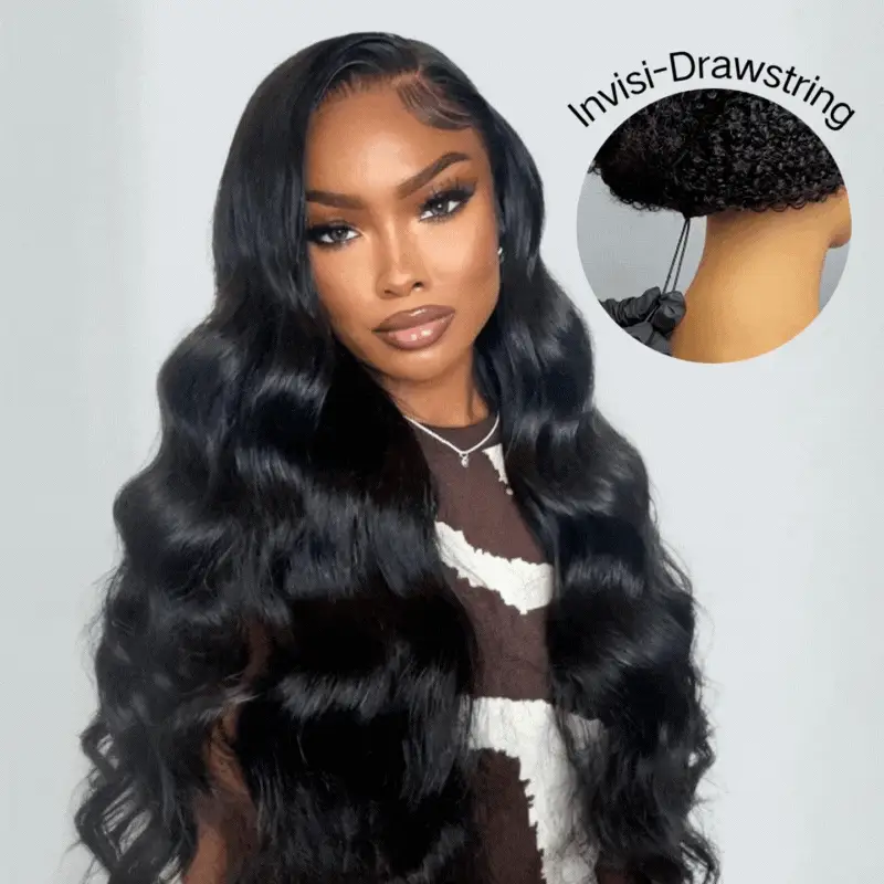 300% Density Glueless 3D Body Wave 7x5 / 13x4 HD Transparent Lace Pull And Go Invisible Drawstring Human Hair Wigs With Natural Hairline-Amanda Hair - Image 3
