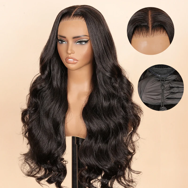 300% Density Glueless 3D Body Wave 7x5 / 13x4 HD Transparent Lace Pull And Go Invisible Drawstring Human Hair Wigs With Natural Hairline-Amanda Hair - Image 5