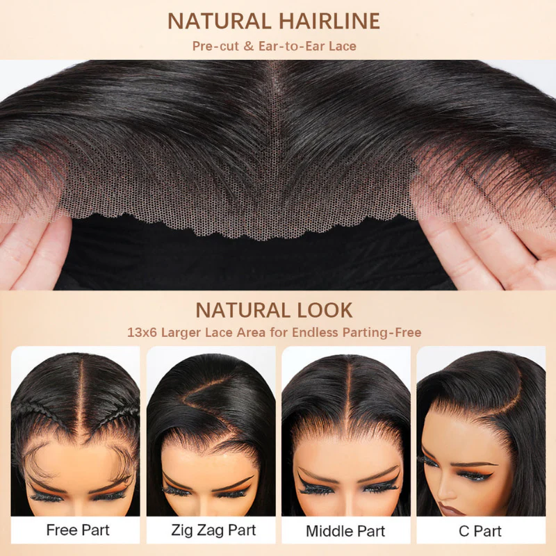 300% Density Glueless 3D Body Wave 7x5 / 13x4 HD Transparent Lace Pull And Go Invisible Drawstring Human Hair Wigs With Natural Hairline-Amanda Hair - Image 9