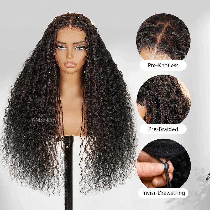 Glueless Boho Braided Parting Loose Curls Wig - 7x5/13x4 HD Transparent Lace - Image 3