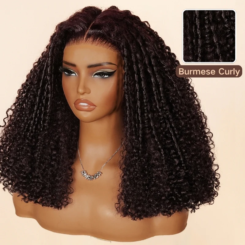 Bohemian Kinky Curly Dark Purple Burgundy Boho Curly Human Hair Wig Glueless HD Transparent Lace Frontal – Amanda Hair - Image 2
