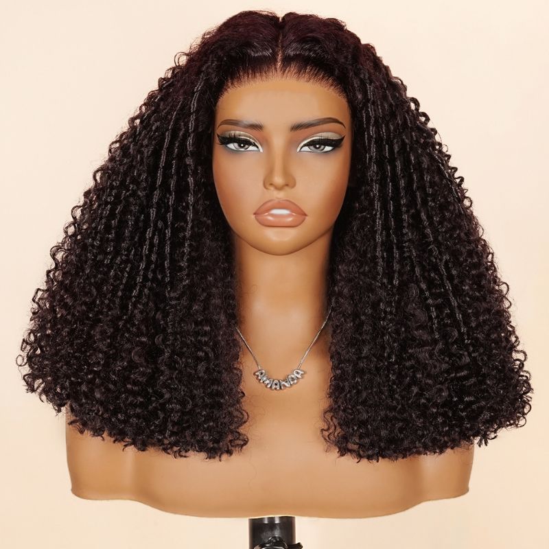Bohemian Kinky Curly Dark Purple Burgundy Boho Curly Human Hair Wig Glueless HD Transparent Lace Frontal – Amanda Hair - Image 3