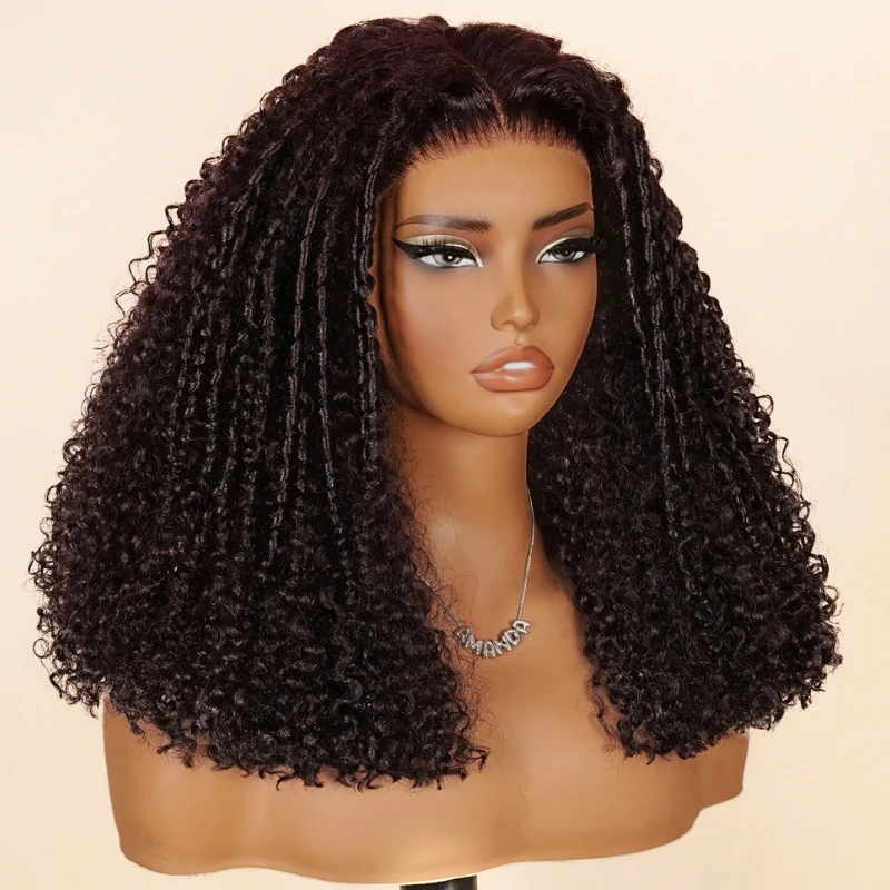 Bohemian Kinky Curly Dark Purple Burgundy Boho Curly Human Hair Wig Glueless HD Transparent Lace Frontal – Amanda Hair - Image 4