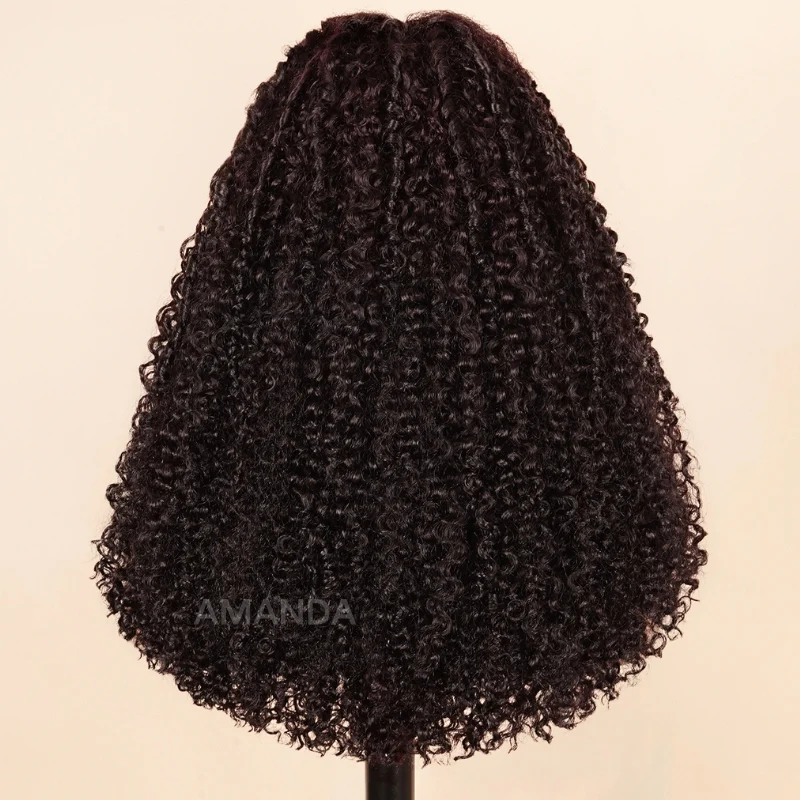 Bohemian Kinky Curly Dark Purple Burgundy Boho Curly Human Hair Wig Glueless HD Transparent Lace Frontal – Amanda Hair - Image 5