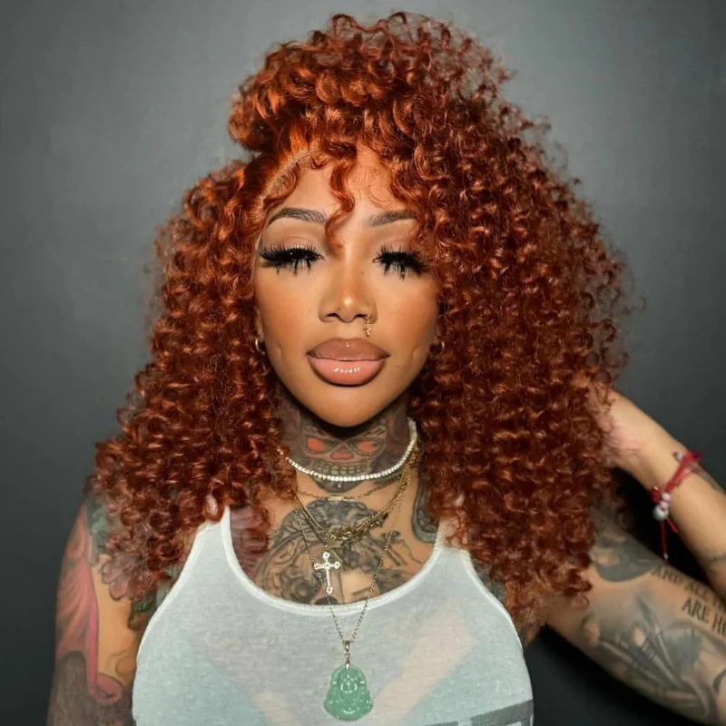 Glueless Dark Ginger Brown Lace Front Deep Wave Wig 100% Human Hair - Clear Transparent Lace Front/Closure Human Hair Colored Wig- Amanda Hair
