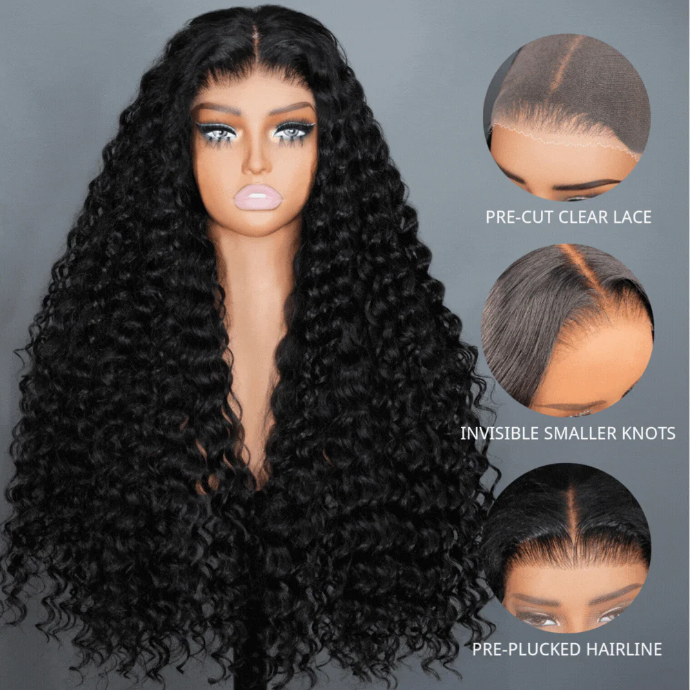 300% Density Glueless Deep Wave 7x5 / 13x4 Transparent HD Lace Front Wig Pre Plucked Hairline Virgin Human Hair - Amanda Hair - Image 9