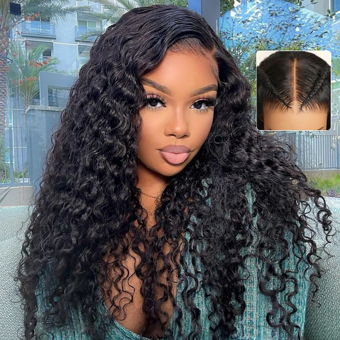 Glueless Water Wave & Curly Natural Black Bouncy 13x4 Lace Frontal Transprent Lace Wig Beginner Friendly - Image 4