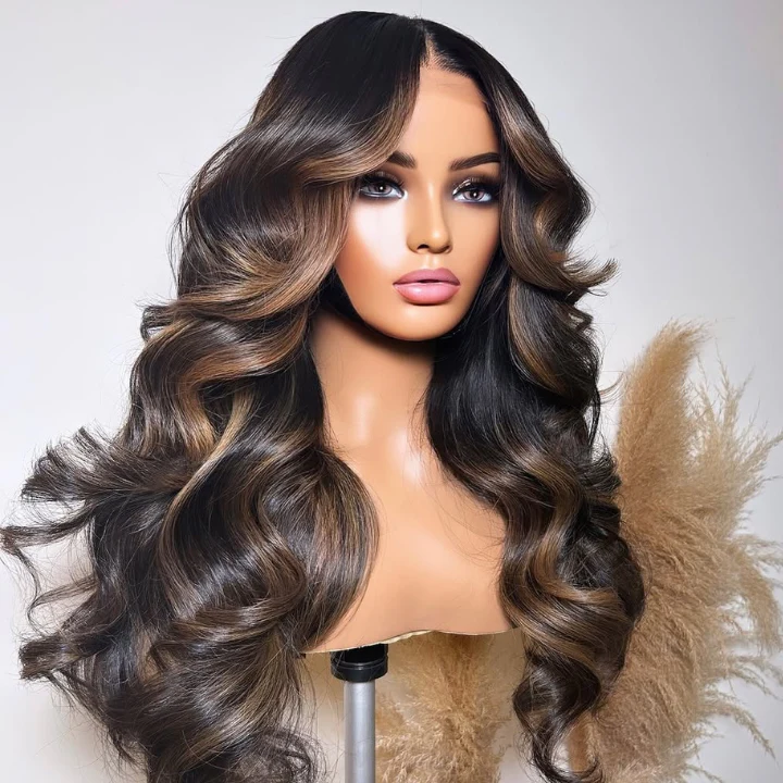 Highlight Brown Colored Loose Wave Glueless 13x4 Full Lace Front Wigs Human Hair - Amanda Hair - Image 4