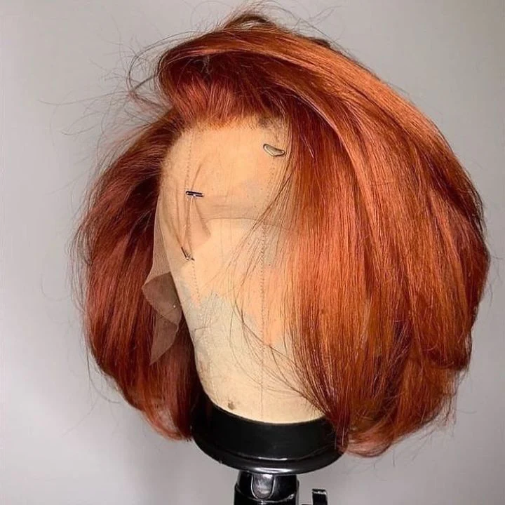 Highlight Straight Ginger Brown 4x4 / 13x4 Lace Frontal Colored Short Bob Wigs Human Hair With Baby Hair - Amanda Hair - Image 2