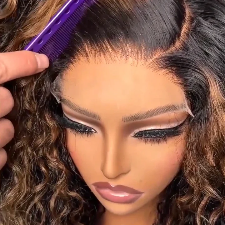 Highlight Curly Bob Lace Wig Brown with Black Ombre Color Wig Human Hair Pre Plucked-Amanda Hair - Image 4