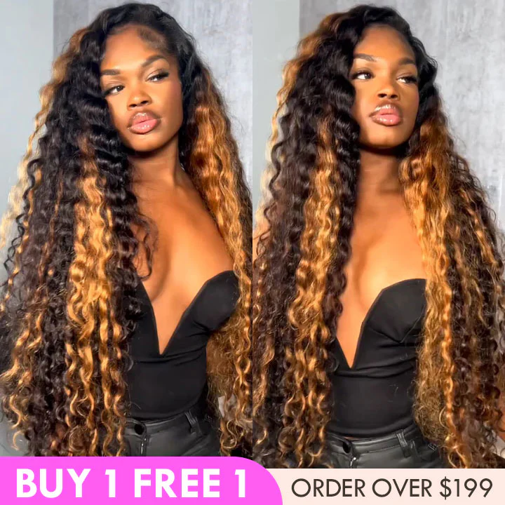 Highlight Golden Glueless Lace Front Wig Human Hair Loose Deep Wave Wigs Clear Transparent Front Wigs Human Hair Pre Plucked with Baby Hair Amanda Hair