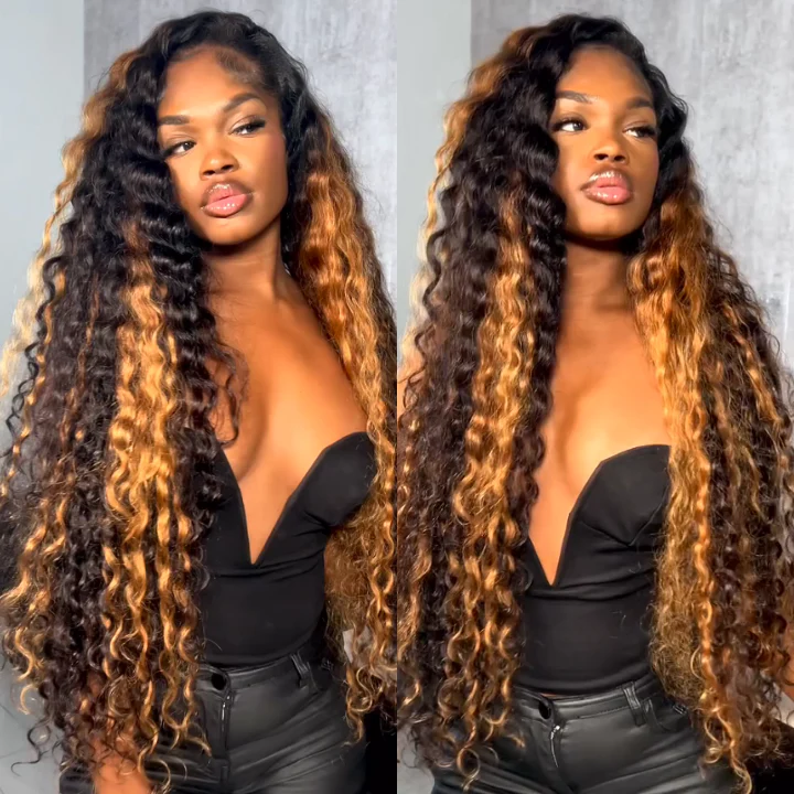 Highlight Golden Glueless Lace Front Wig Human Hair Loose Deep Wave Wigs Clear Transparent Front Wigs Human Hair Pre Plucked with Baby Hair Amanda Hair - Image 2