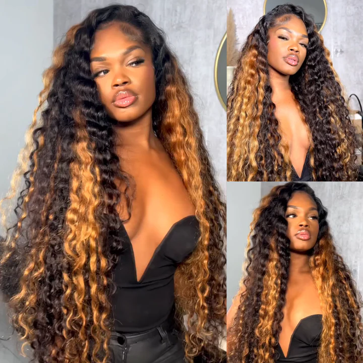 Highlight Golden Glueless Lace Front Wig Human Hair Loose Deep Wave Wigs Clear Transparent Front Wigs Human Hair Pre Plucked with Baby Hair Amanda Hair - Image 3