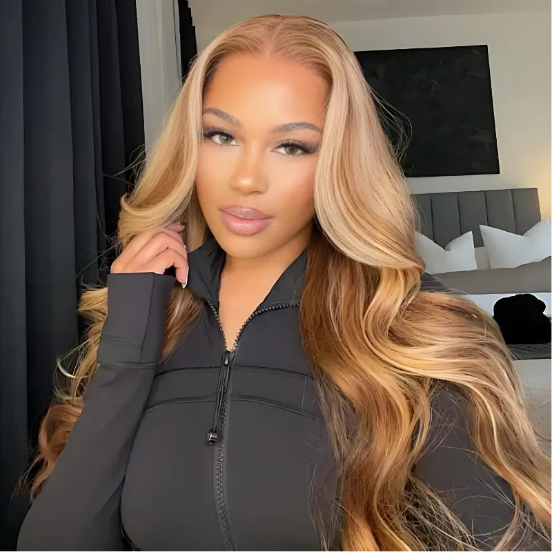 Glueless Highlight Honey Blonde Body Wave 13x4 / 13x6 Pre Everything Bleach Knots Put On And Go Human Hair Wig - Amanda Hair
