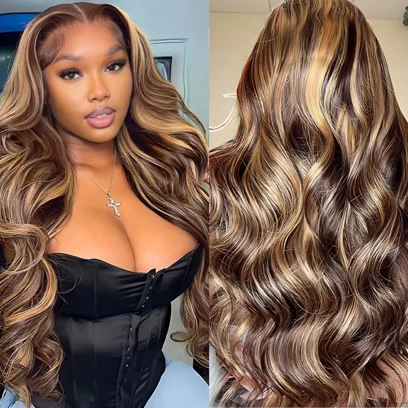 Glueless Highlight Honey Blonde Body Wave 13x4 / 13x6 Pre Everything Bleach Knots Put On And Go Human Hair Wig - Amanda Hair - Image 2
