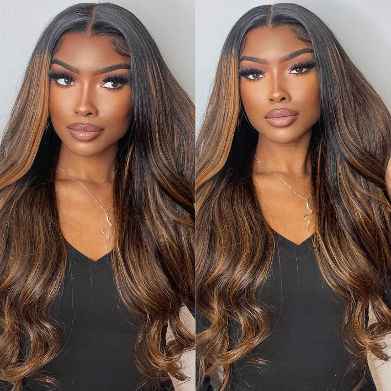 Glueless Highlights Blonde Color 13x4 Transparent HD Lace Frontal Wig Body Wave Human Hair Wig -AmandaHair