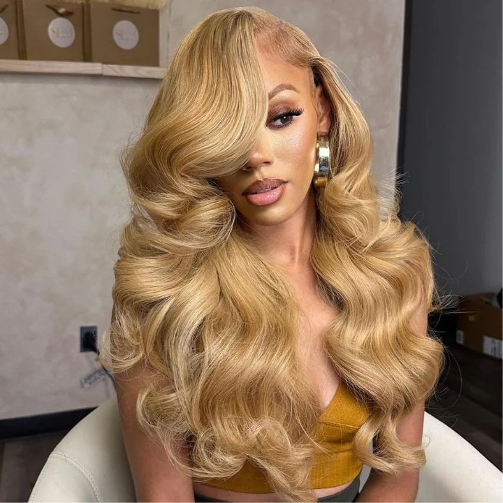 Honey Blonde Body Wave #27 Color Glueless  Lace Front Human Hair Wigs for Women 180% Density - Image 2
