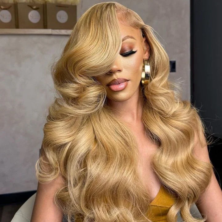 Honey Blonde Body Wave #27 Color Glueless  Lace Front Human Hair Wigs for Women 180% Density - Image 3