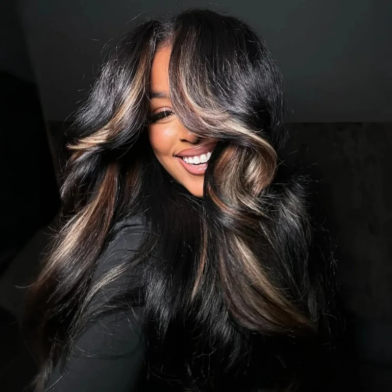 Honey Brown Highlighted Body Wave Glueless 13x4 Transparent Lace Frontal Wig - Image 2