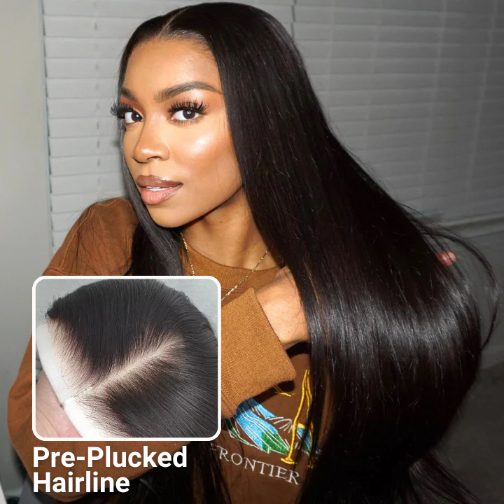 Amanda Hair Long Sikly Straight Undetectable HD Glueless v8 Lace Closure 5x7 Wigs with Deep Hairline Free Part Hairstyle - Image 4