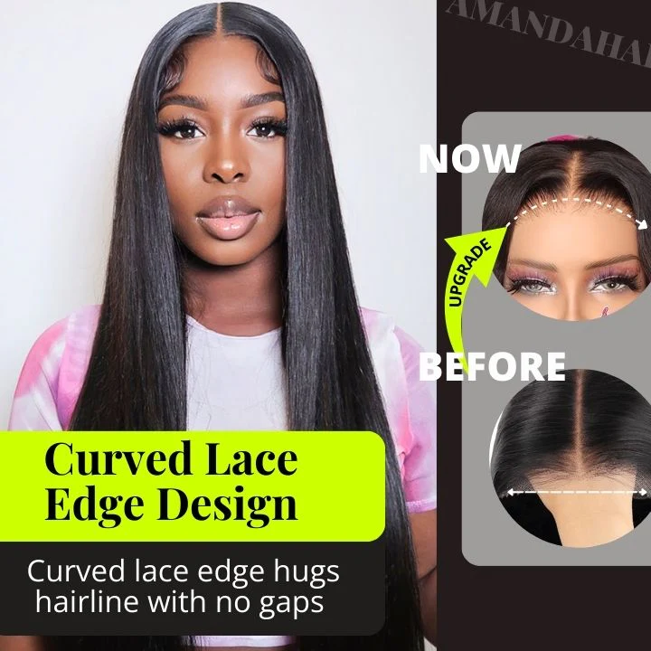 Amanda Hair Long Sikly Straight Undetectable HD Glueless v8 Lace Closure 5x7 Wigs with Deep Hairline Free Part Hairstyle - Image 6