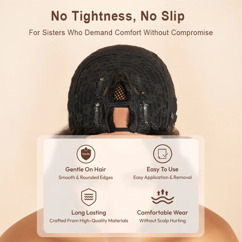 New V Part Wig Curly Chestnut Brown Ombre Color Glueless Human Hair Wig - Amanda Hair - Image 6