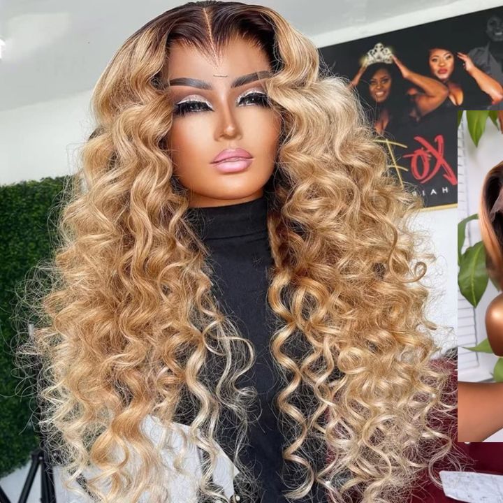 Ombre Honey Blonde Colored Loose Wave 7x5 Pre Cut Lace Closure Wig Lace Front Wig Flash Sale - Image 2
