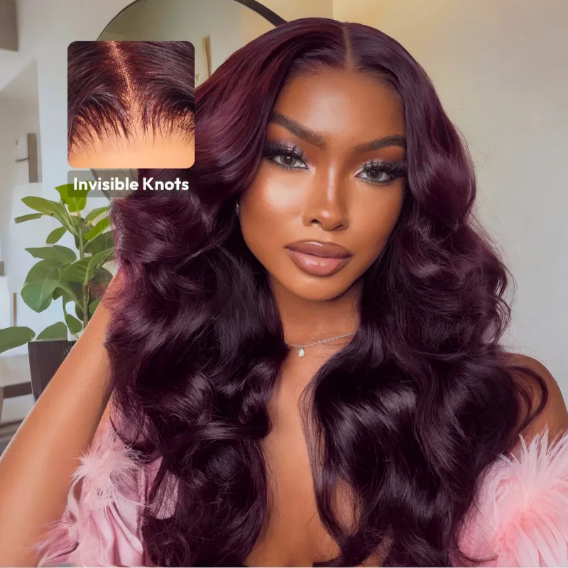 $100 Off Full $101| Glueless Body Wave Purple Black Cherry Burgundy 7x5/13x4 Lace Front Wig Flash Sale
