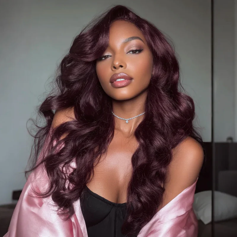 $100 Off Full $101| Glueless Body Wave Purple Black Cherry Burgundy 7x5/13x4 Lace Front Wig Flash Sale - Image 2