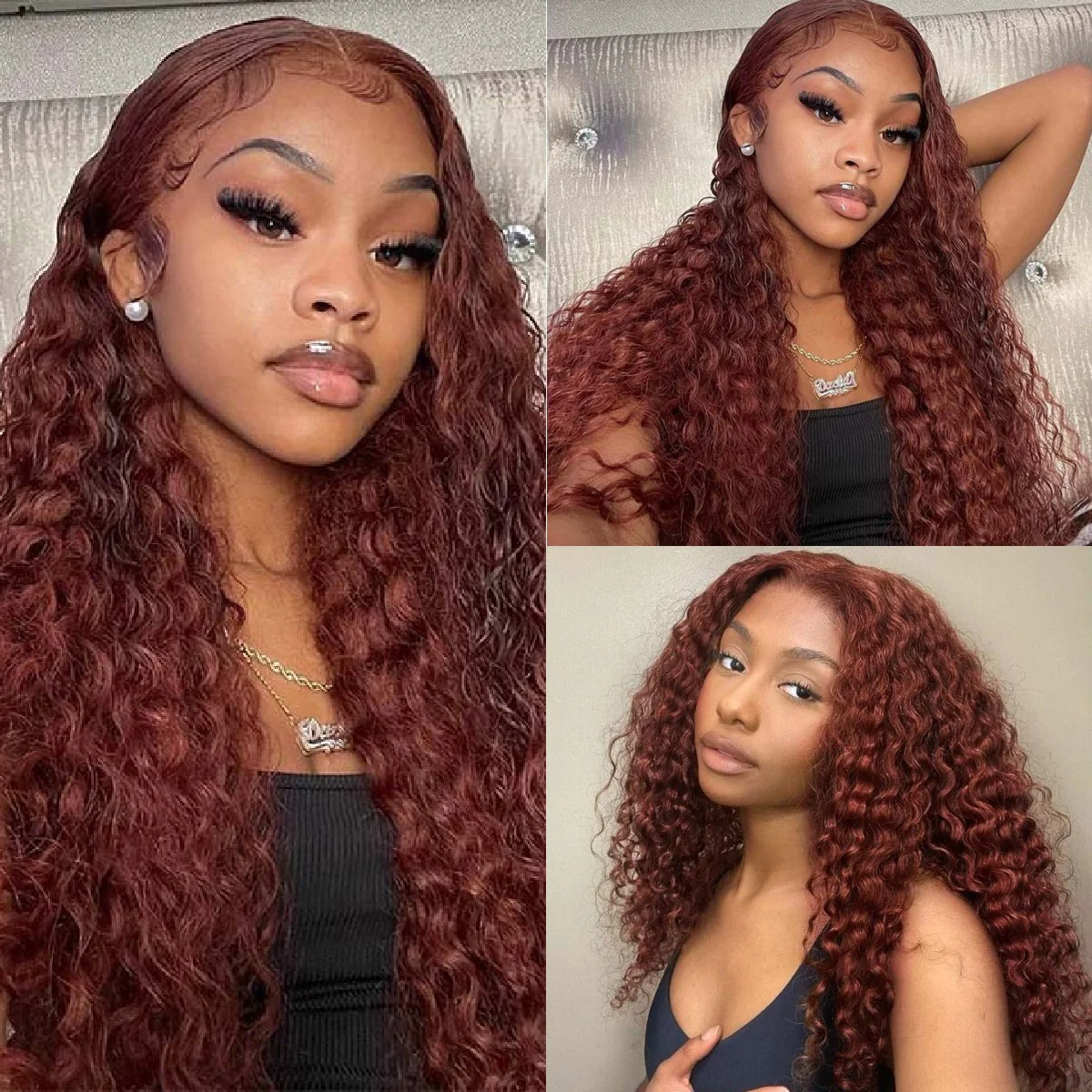 Reddish Brown Curly Tranparent Lace Wigs Deep Hairline 100% Human Hair HD Clear Lace Front Wigs-Amanda Hair