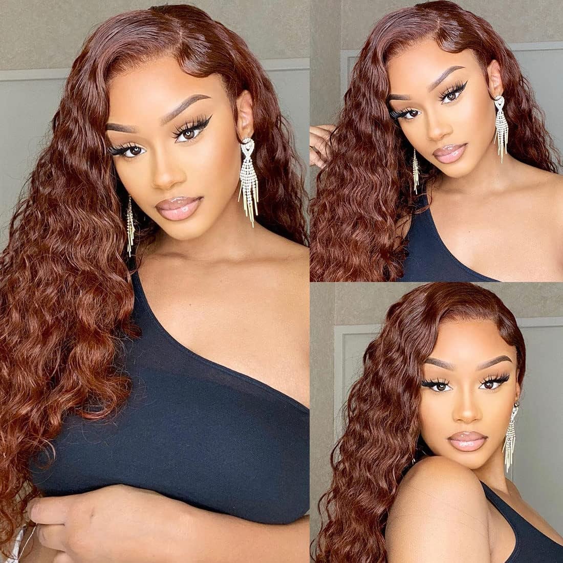 Reddish Brown Curly Tranparent Lace Wigs Deep Hairline 100% Human Hair HD Clear Lace Front Wigs-Amanda Hair - Image 2