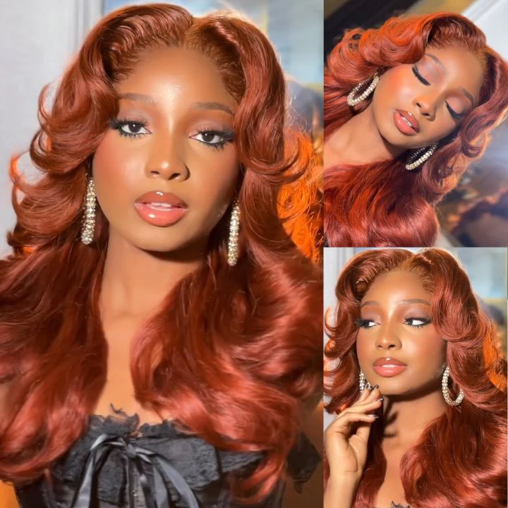 $199=26" | Reddish Brown Glueless Body Wave Human Hair Clear Transparent Lace Front Wigs For Women Flash Sale -Amanda Hair - Image 2