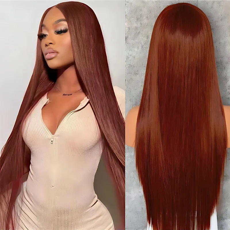 Reddish Brown Straight 13x4 / 13x6 Lace Front Straight Auburn Brown Colored Wig Human Hair-Amanda Hair