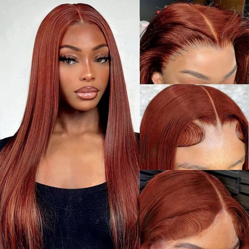 Reddish Brown Straight 13x4 / 13x6 Lace Front Straight Auburn Brown Colored Wig Human Hair-Amanda Hair - Image 2