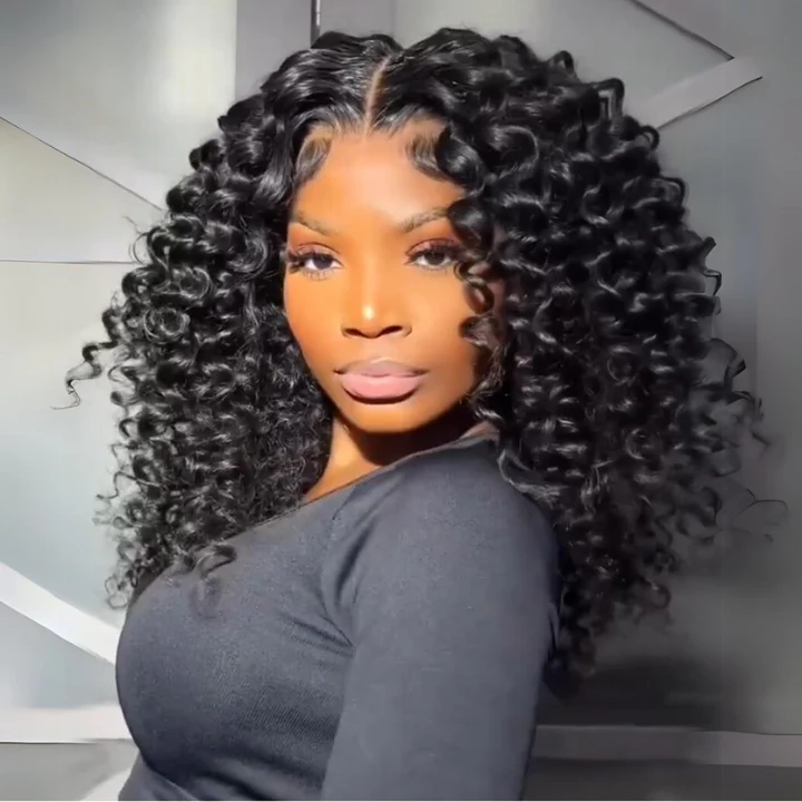Super Bouncy Deep Curly Glueless Lace Wig Pre Cut Lace with Natural Hairline Mini Knots  Human Hair Clear Transparent Lace Front/Closure Wig Natural Black  - Amanda Hair - Image 4
