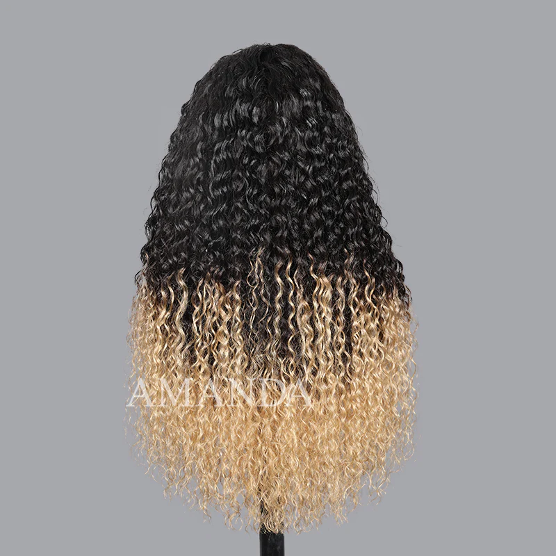 Two Tone Ombre Honey Blonde Glueless Curly Clear HD Lace Front Colored Wig - Image 6