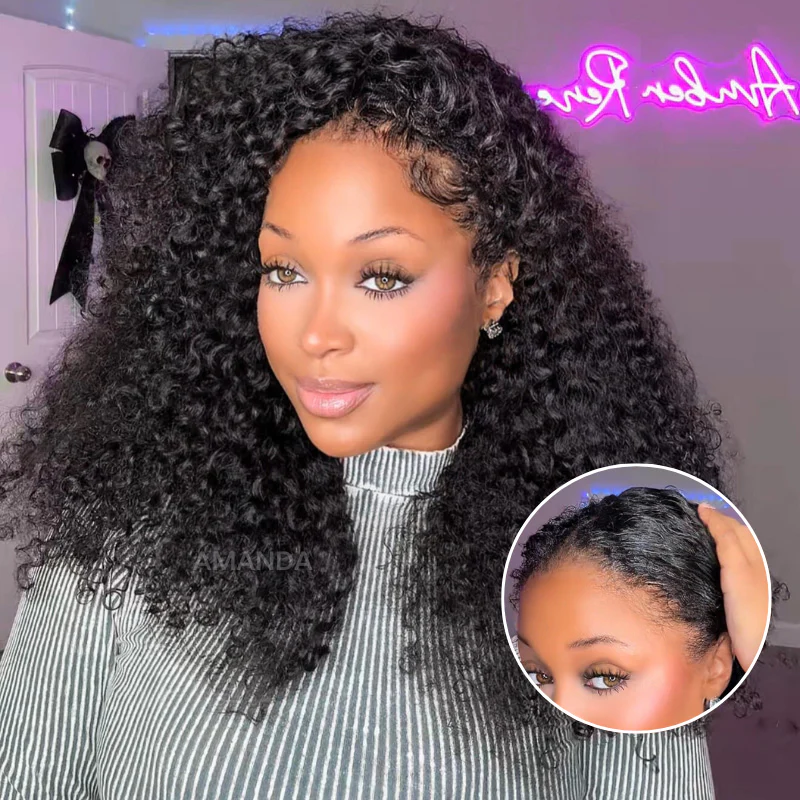 Upgrade V Part Jerry Curly Glueless Wig Invisi Drawstring Real Scalp Virgin Human Hair Flash Sale- Amanda Hair