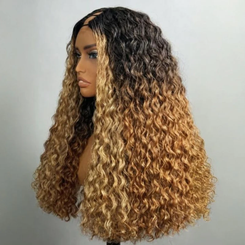V Part Ombre Highlights Brown Water Wave Wig Hand-woven Invisible Drawstring Glue-free 100% Human Hair Beginner-friendly Flash Sale - Amanda Hair - Image 6