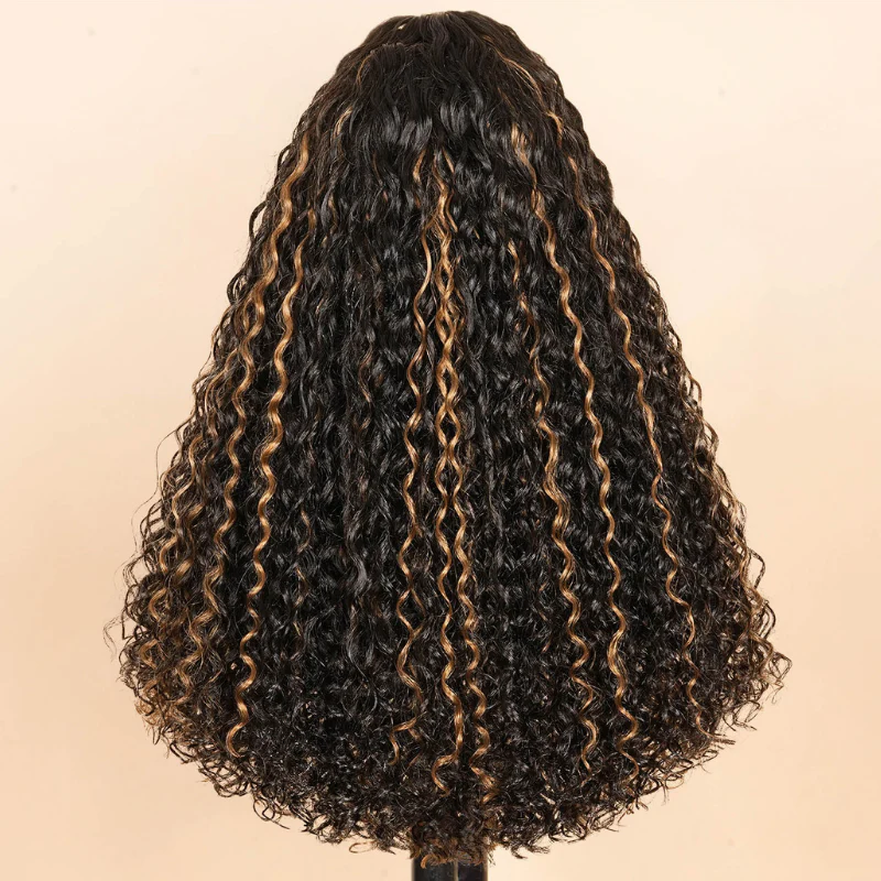 V Part Highlight Brown Water Wave Wig Handwoven Invisible Drawstring Glueless 100% Human Hair Beginner Friendly Flash Sale-Amanda Hair - Image 5