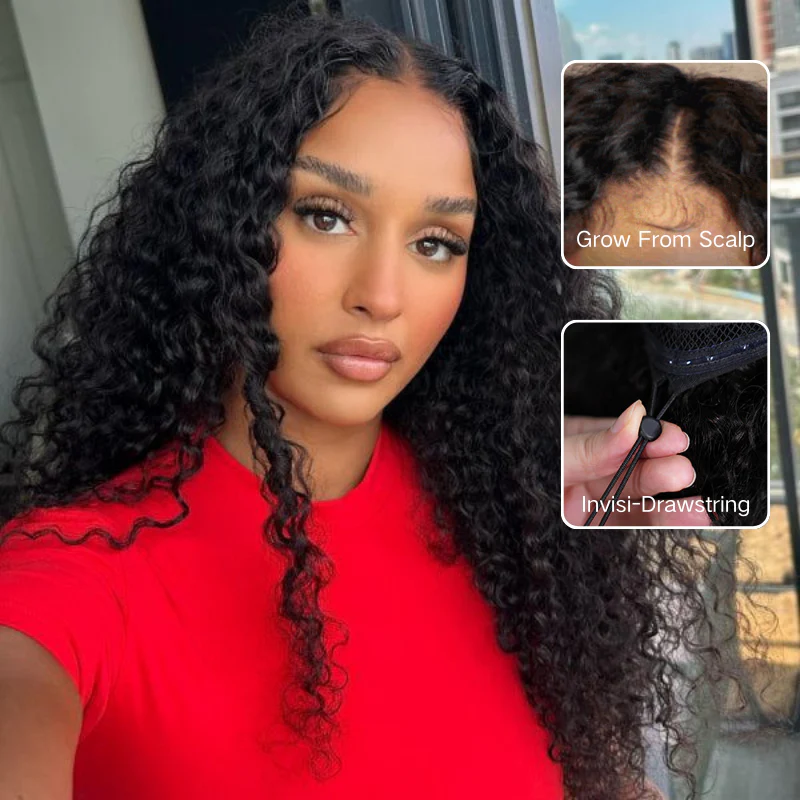Water Wave Upgrade V Part Wig Human Hair Glueless No Leave Out Wig Invisible Drawstring Flash Sale- Amanda Hair