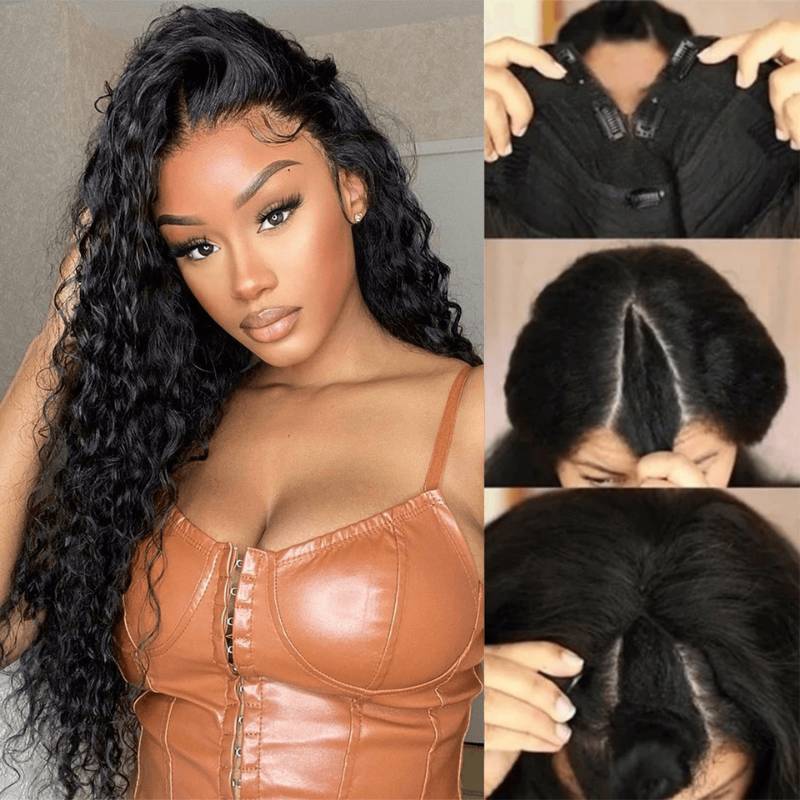 Water Wave Upgrade V Part Wig Human Hair Glueless No Leave Out Wig Invisible Drawstring Flash Sale- Amanda Hair - Image 3